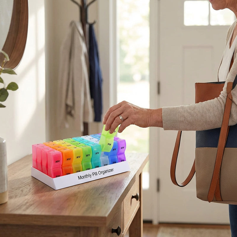 💊📅 Pilulier mensuel portable de 31 jours ✨💪 – Idéal pour les voyages et le quotidien, boîte à comprimés antidérapante avec affichage des dates, rangement compact pour médicaments, pour votre santé