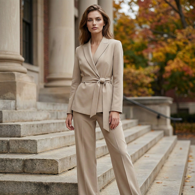 💎 50% DE RÉDUCTION ! 💎 Ensemble Blazer & Pantalon Jambes Larges Femme – Ceinture Nœud, Coupe Flatteuse & Style Polyvalent 💃✨
