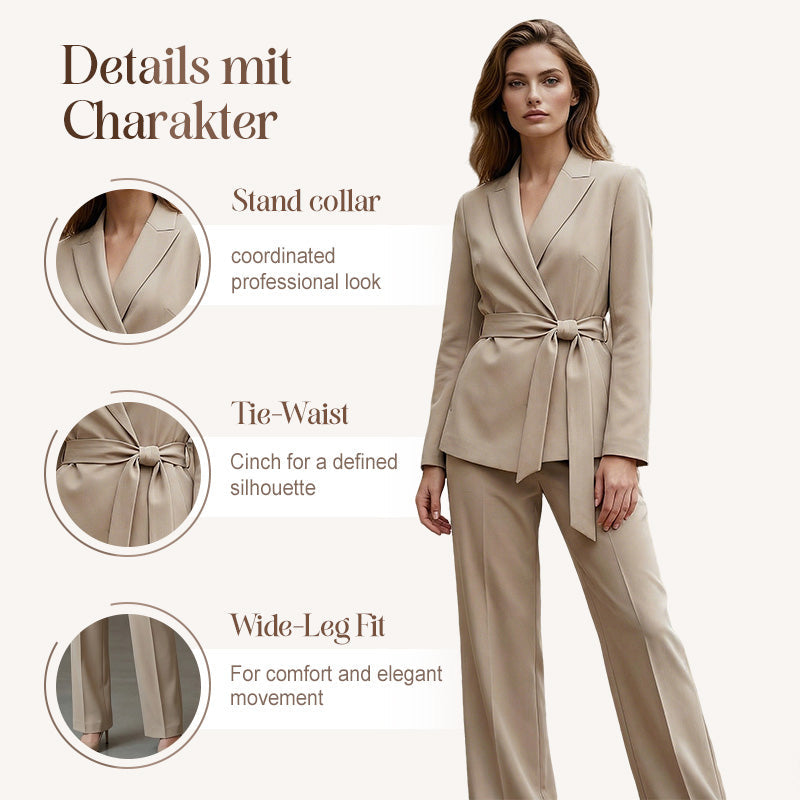 💎 50% DE RÉDUCTION ! 💎 Ensemble Blazer & Pantalon Jambes Larges Femme – Ceinture Nœud, Coupe Flatteuse & Style Polyvalent 💃✨