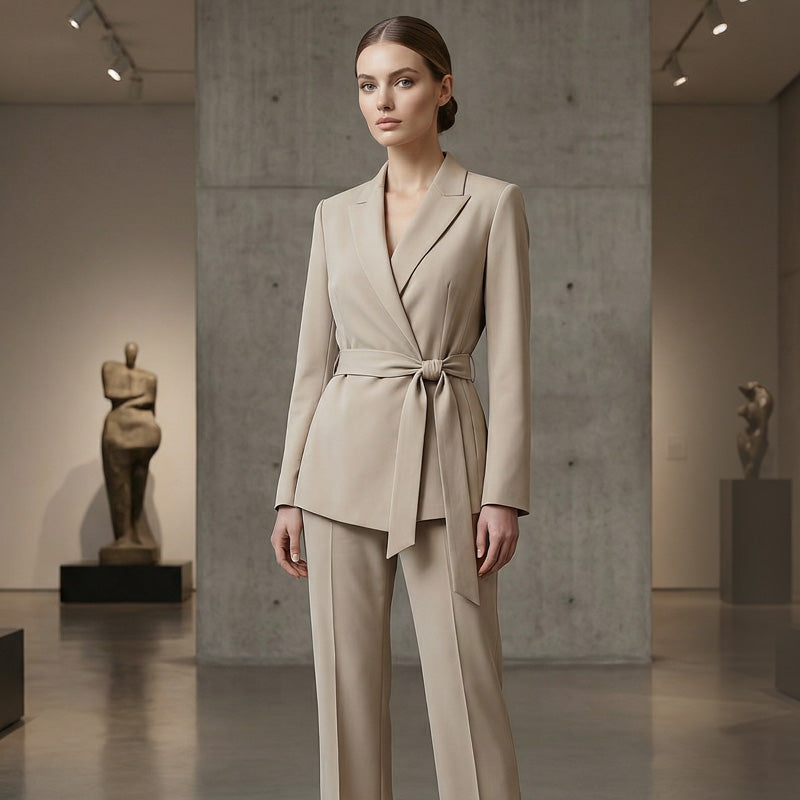💎 50% DE RÉDUCTION ! 💎 Ensemble Blazer & Pantalon Jambes Larges Femme – Ceinture Nœud, Coupe Flatteuse & Style Polyvalent 💃✨