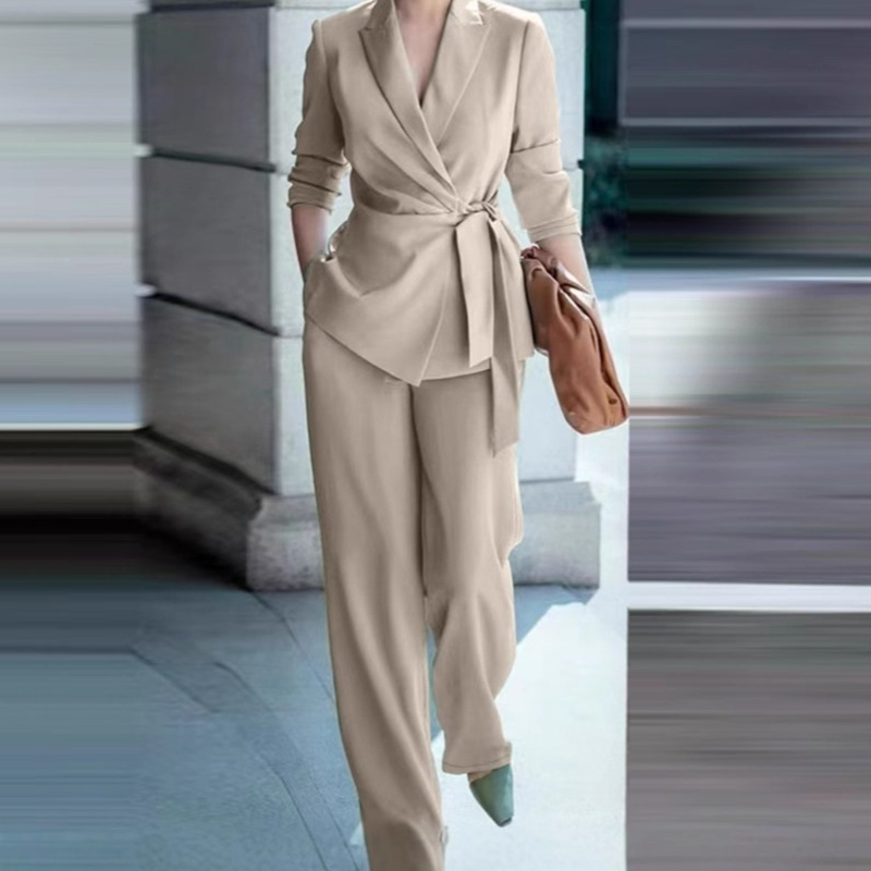💎 50% DE RÉDUCTION ! 💎 Ensemble Blazer & Pantalon Jambes Larges Femme – Ceinture Nœud, Coupe Flatteuse & Style Polyvalent 💃✨