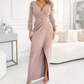 💎 50% DE RÉDUCTION! 💎 Robe de Soirée Élégante à Col en V et Manches Longues – Paillettes Scintillantes & Fente Dramatique 🌟💃