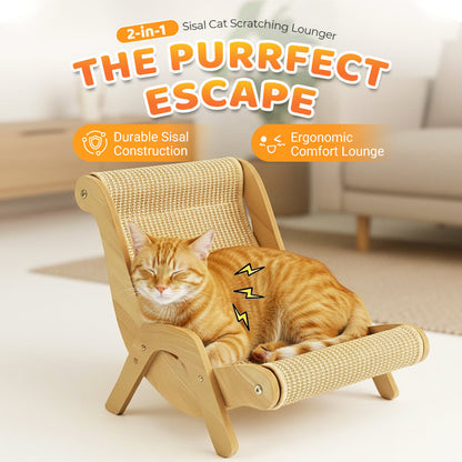 🐱Lettino Tiragraffi 2 in 1 per Gatti  | Struttura in Legno e Sisal Resistente 🛋️ | Design Ergonomico Curvo 💤 | Protegge i Tuoi Mobili ✨