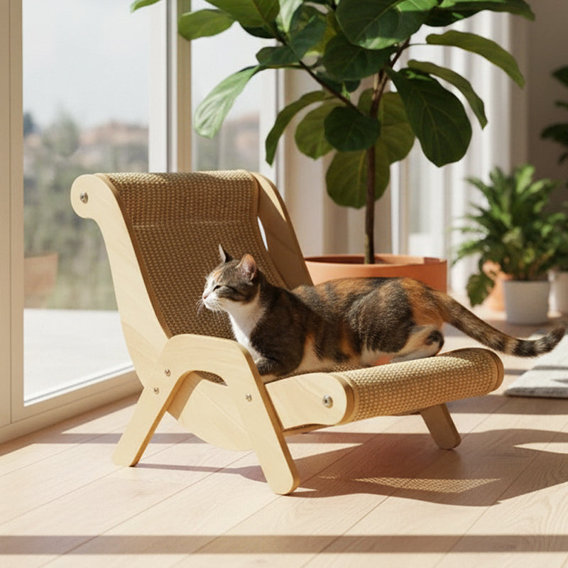 🐱Lettino Tiragraffi 2 in 1 per Gatti  | Struttura in Legno e Sisal Resistente 🛋️ | Design Ergonomico Curvo 💤 | Protegge i Tuoi Mobili ✨