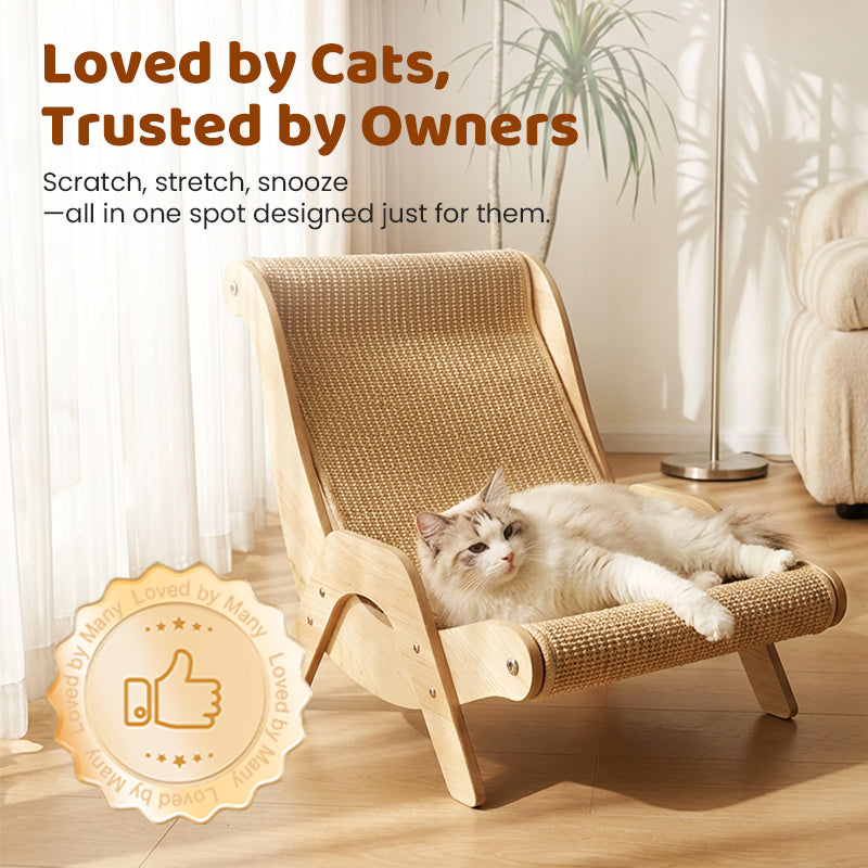 🐱Lettino Tiragraffi 2 in 1 per Gatti  | Struttura in Legno e Sisal Resistente 🛋️ | Design Ergonomico Curvo 💤 | Protegge i Tuoi Mobili ✨