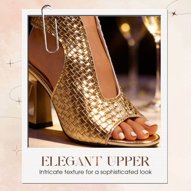 💐Sandales à Talons Bout Ouvert – Tissage Chic & Talon Bloc Stable💃✨