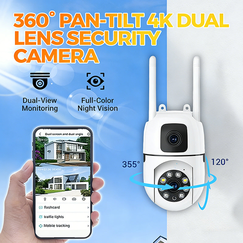 💎50% DE RÉDUCTION💎Caméra de Sécurité 4K à Double Objectif avec Rotation Panoramique et Inclinaison à 360° – Vision Nocturne Couleur & Détection IA 📹🛡️