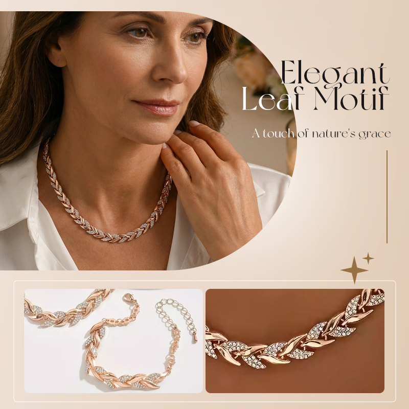 💎 50% DE RÉDUCTION ! 💎 Ensemble Collier & Bracelet à Feuilles en Strass – Design Naturel Élégant, Ajustable & Luxueux ✨🌿