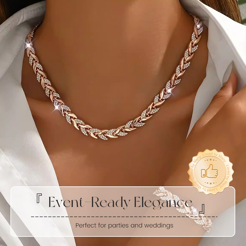 💎 50% DE RÉDUCTION ! 💎 Ensemble Collier & Bracelet à Feuilles en Strass – Design Naturel Élégant, Ajustable & Luxueux ✨🌿