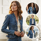 ⏰Veste en jean à boutons pour femme, avec volants et ouverture sur le devant