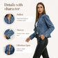 ⏰Veste en jean à boutons pour femme, avec volants et ouverture sur le devant