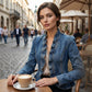⏰Veste en jean à boutons pour femme, avec volants et ouverture sur le devant