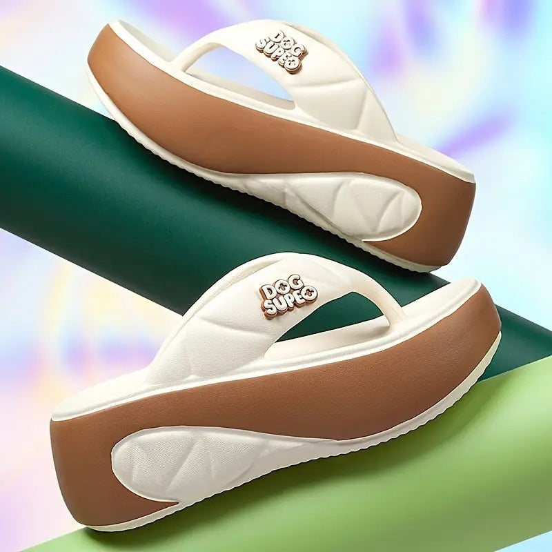 Tongs souples à plateforme bicolores pour femmes, été