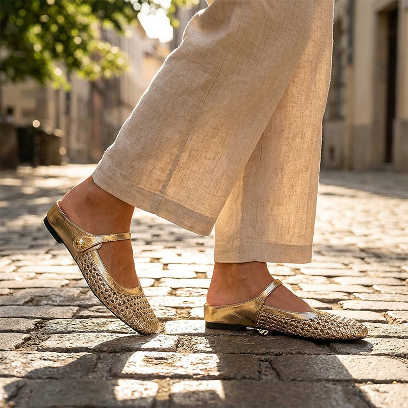 💎 Mules Mary Jane à Bout Carré Tissées – Respirantes, Confortables & Faciles à Enfiler 🌸👡