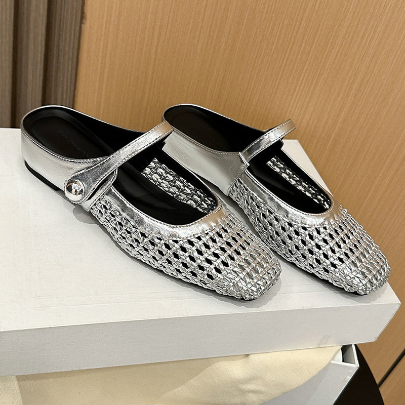 💎 Mules Mary Jane à Bout Carré Tissées – Respirantes, Confortables & Faciles à Enfiler 🌸👡