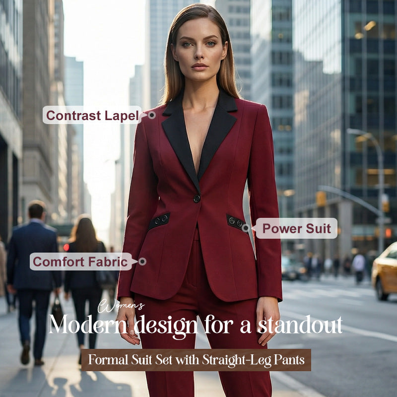 💎 50% DE RÉDUCTION – TEMPS LIMITÉ ! 💎 Ensemble Costume Formel Moderne avec Pantalon à Jambes Droites – Revers Contrasté, Coupe Structurée & Polyester Durable 🖤✨