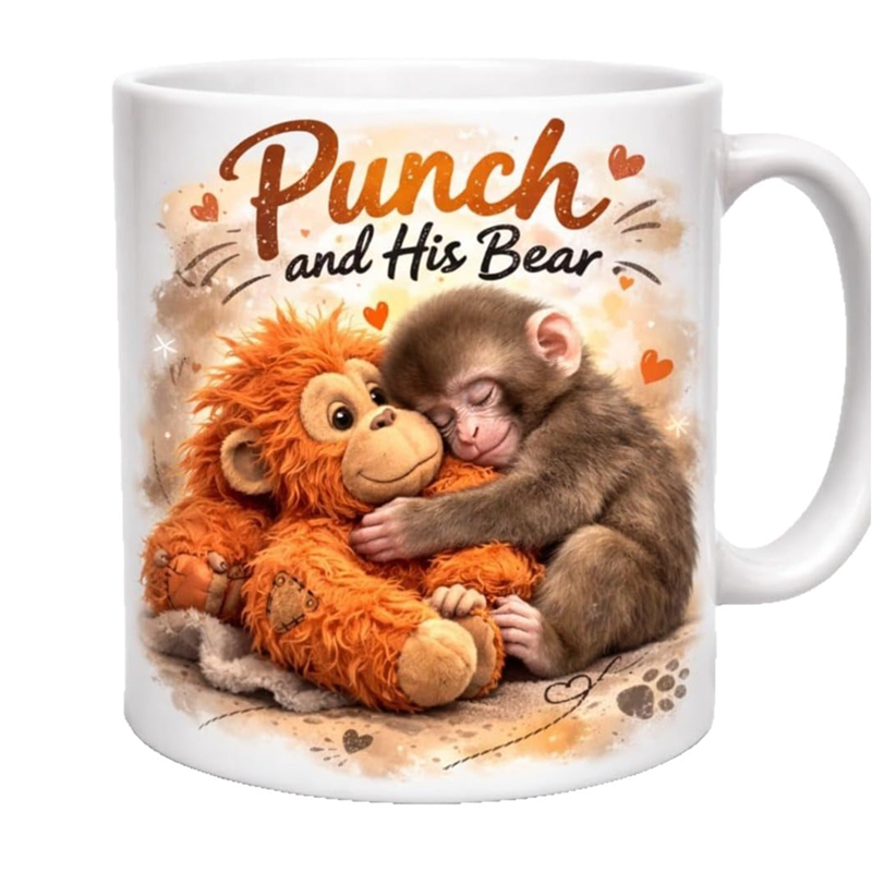 Tasse en céramique de singe mignon "Punch and His Bear"