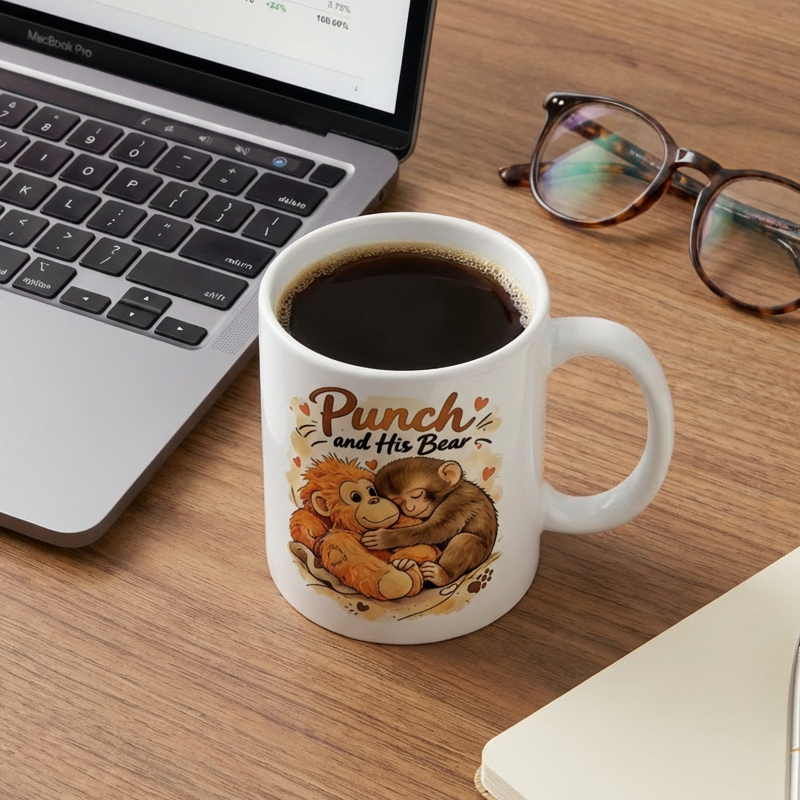 Tasse en céramique de singe mignon "Punch and His Bear"