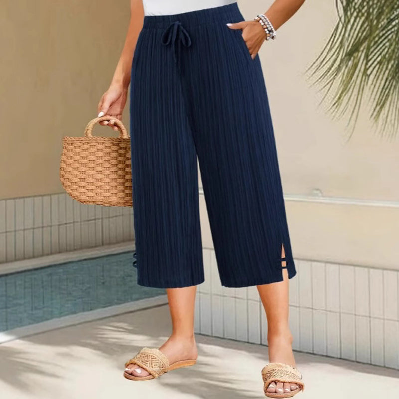 Pantacourt Côtelé pour Femme à Jambe Large avec Poches
