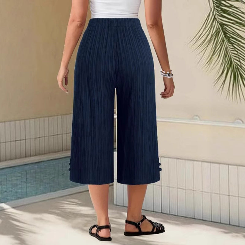 Pantacourt Côtelé pour Femme à Jambe Large avec Poches