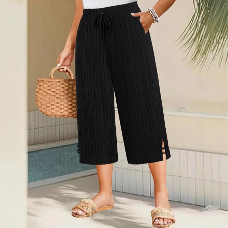 Pantacourt Côtelé pour Femme à Jambe Large avec Poches