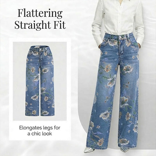 💐50% DE RÉDUCTION ! Jean Droit Fleuri – Facile à Porter au Quotidien 👗🌼【Prix Coup de Cœur】