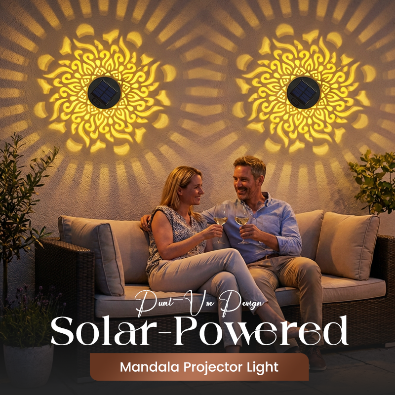 🌞 50 % DE RÉDUCTION MAINTENANT ! 🌀 Lampe solaire mandala – Projection de motifs époustouflants, design 2 en 1 pour sol et mur, étanche IP65, allumage/extinction automatique 🌿