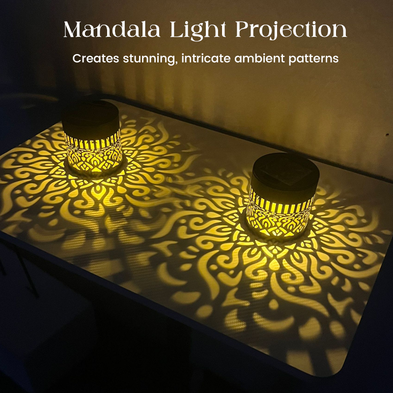 🌞 50 % DE RÉDUCTION MAINTENANT ! 🌀 Lampe solaire mandala – Projection de motifs époustouflants, design 2 en 1 pour sol et mur, étanche IP65, allumage/extinction automatique 🌿