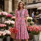 💎 50% DE RÉDUCTION ! 💎 Robe Longue Florale à Volants – Manches Bouffantes, Col V Contrasté & Tissu Fluide pour Été 🌸👗