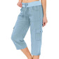 ✨Vente chaude 50% de rabais💖Pantalon cargo 3/4 taille haute uni pour femme avec cordon de serrage