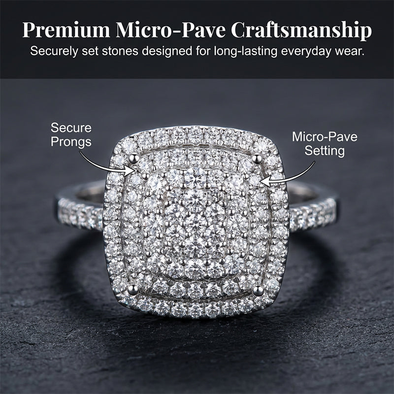 💎 50% DE RÉDUCTION ! 💎 Bague Carrée Double Halo Brillante pour Femme – Finition Or, Micro-Pavé Éclatant & Confort Ergonomique (Tailles 6–10) 🌟💍