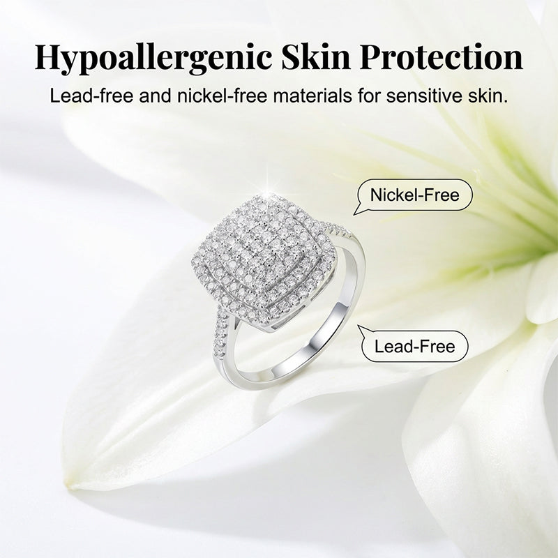 💎 50% DE RÉDUCTION ! 💎 Bague Carrée Double Halo Brillante pour Femme – Finition Or, Micro-Pavé Éclatant & Confort Ergonomique (Tailles 6–10) 🌟💍