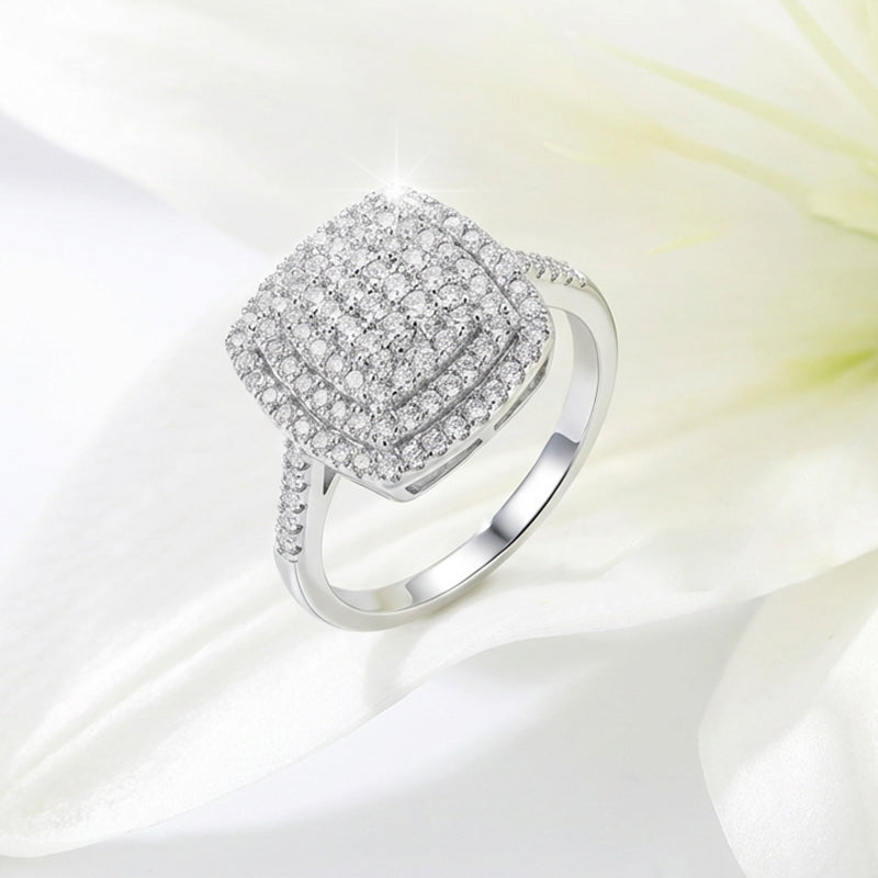 💎 50% DE RÉDUCTION ! 💎 Bague Carrée Double Halo Brillante pour Femme – Finition Or, Micro-Pavé Éclatant & Confort Ergonomique (Tailles 6–10) 🌟💍
