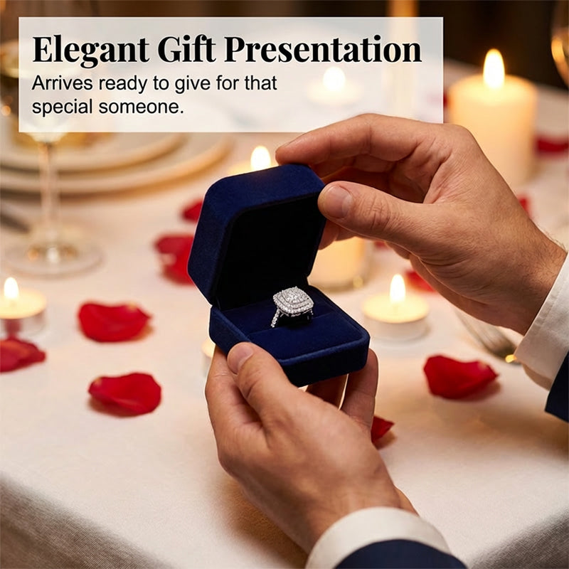💎 50% DE RÉDUCTION ! 💎 Bague Carrée Double Halo Brillante pour Femme – Finition Or, Micro-Pavé Éclatant & Confort Ergonomique (Tailles 6–10) 🌟💍