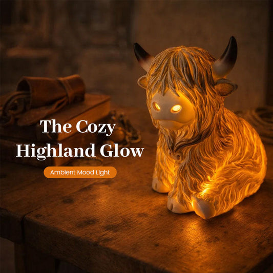💎 50% DE RÉDUCTION ! 💎 Veilleuse Mignonne Vache Highland – Résine Artisanale, Lueur Ambrée & Décor Rustique (2 Tailles) 🐄🌙
