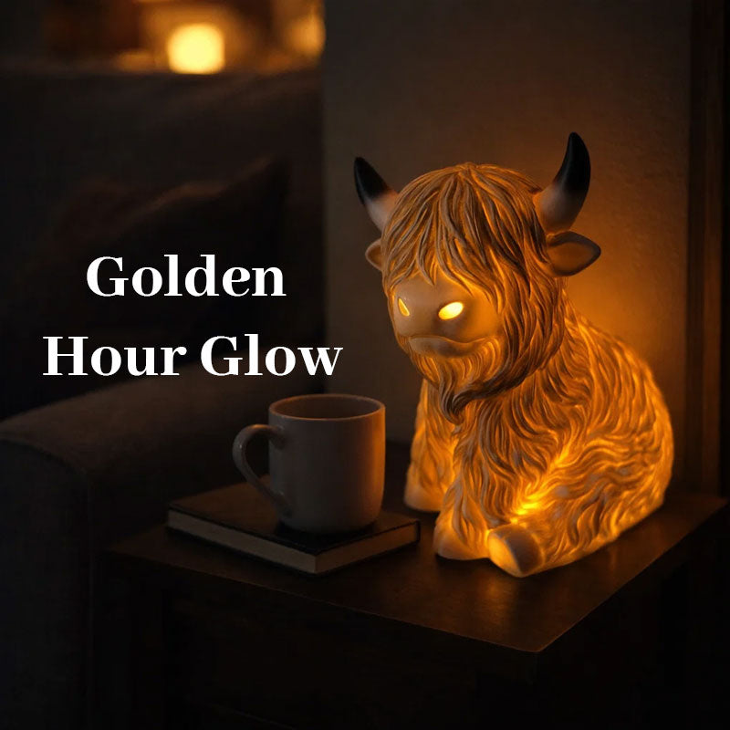 💎 50% DE RÉDUCTION ! 💎 Veilleuse Mignonne Vache Highland – Résine Artisanale, Lueur Ambrée & Décor Rustique (2 Tailles) 🐄🌙