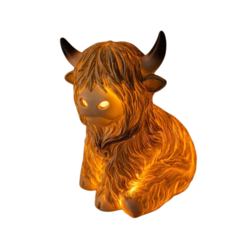 💎 50% DE RÉDUCTION ! 💎 Veilleuse Mignonne Vache Highland – Résine Artisanale, Lueur Ambrée & Décor Rustique (2 Tailles) 🐄🌙