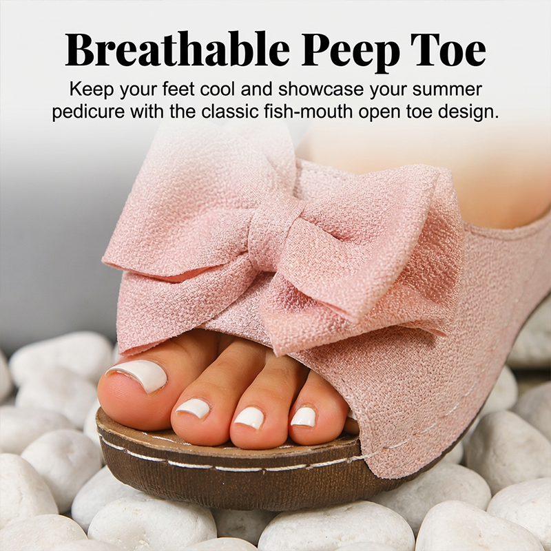 👡 50% DE RÉDUCTION! 🎀 Sandales Compensées à Bout Ouvert & Nœud Papillon pour Femmes – Élégantes, Confortables & Parfaites pour l'Été ☀️