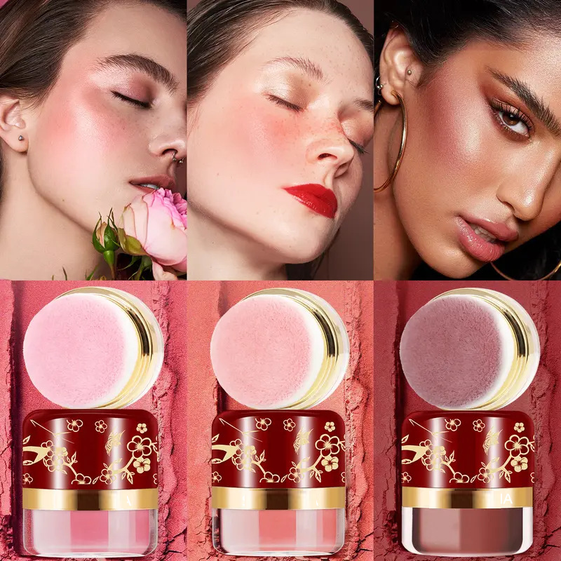 🌸Fard à Joues en Poudre Portable avec Houppette – 3 Teintes, Texture Ultra-Fine & Application Facile (30g)