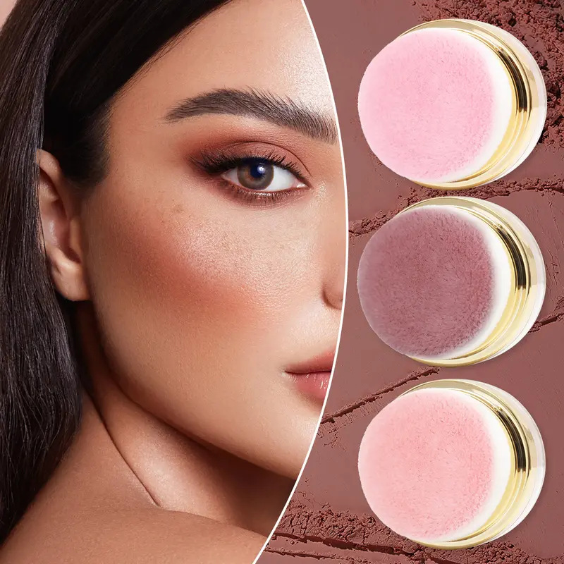🌸Fard à Joues en Poudre Portable avec Houppette – 3 Teintes, Texture Ultra-Fine & Application Facile (30g)