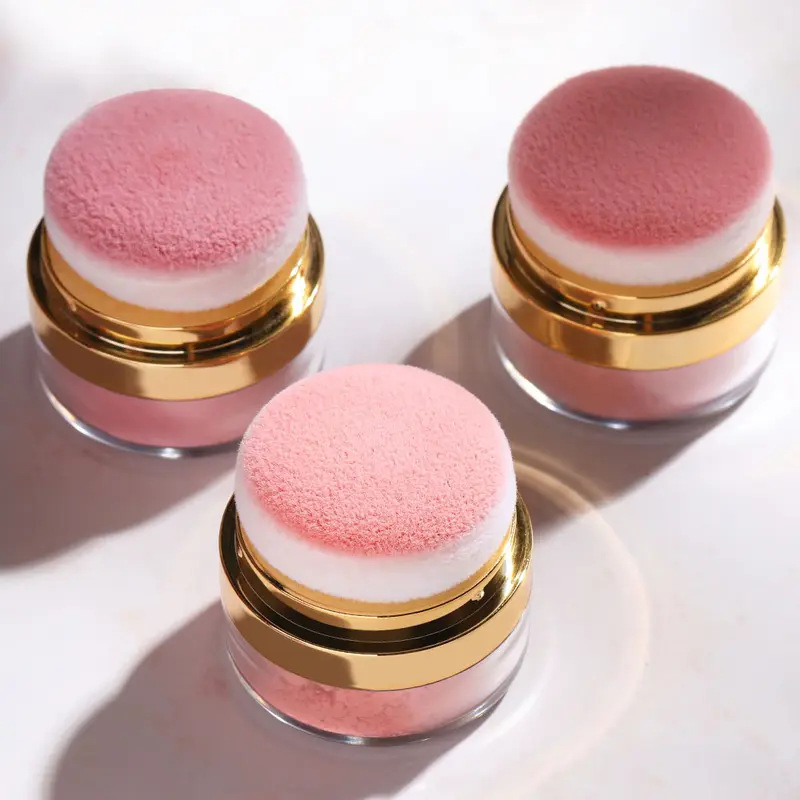 🌸Fard à Joues en Poudre Portable avec Houppette – 3 Teintes, Texture Ultra-Fine & Application Facile (30g)