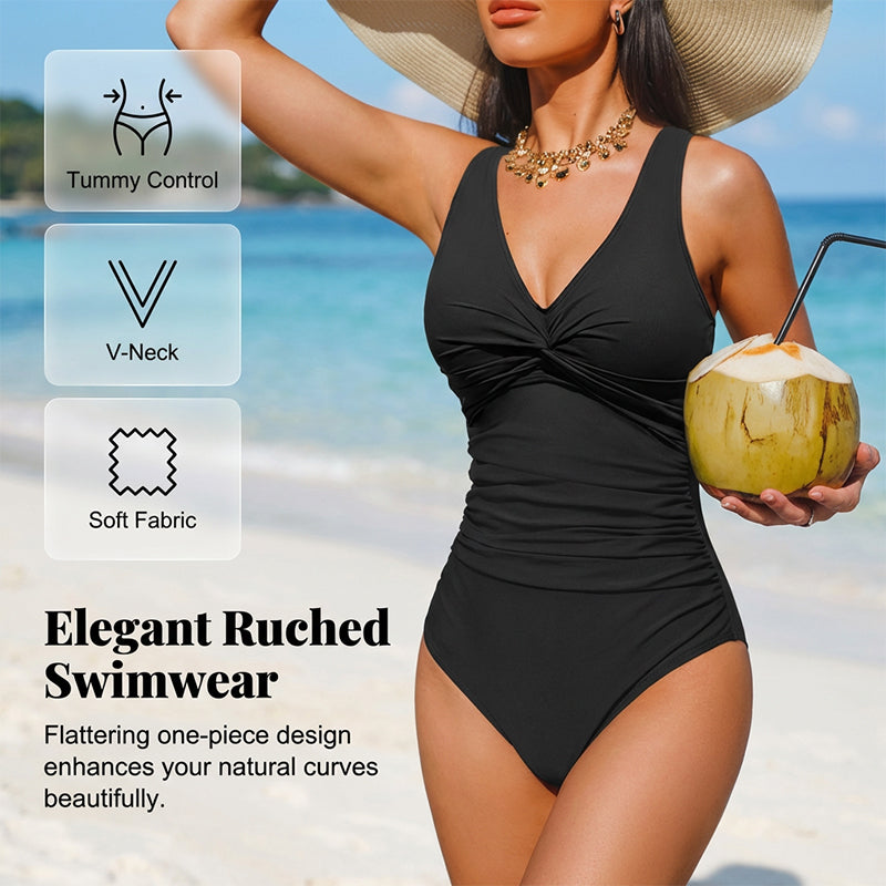 👙 PROMO LIMITÉE -50% ! ✨ Maillot de Bain Une-Pièce Sculptant Femme – Drapé Ventre Plat, Col V Torsadé, Bretelles Larges · 12 Coloris · S–2XL (EU 36–46) 💃 98% Avis Positifs