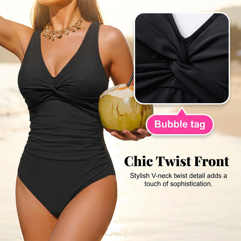 👙 PROMO LIMITÉE -50% ! ✨ Maillot de Bain Une-Pièce Sculptant Femme – Drapé Ventre Plat, Col V Torsadé, Bretelles Larges · 12 Coloris · S–2XL (EU 36–46) 💃 98% Avis Positifs