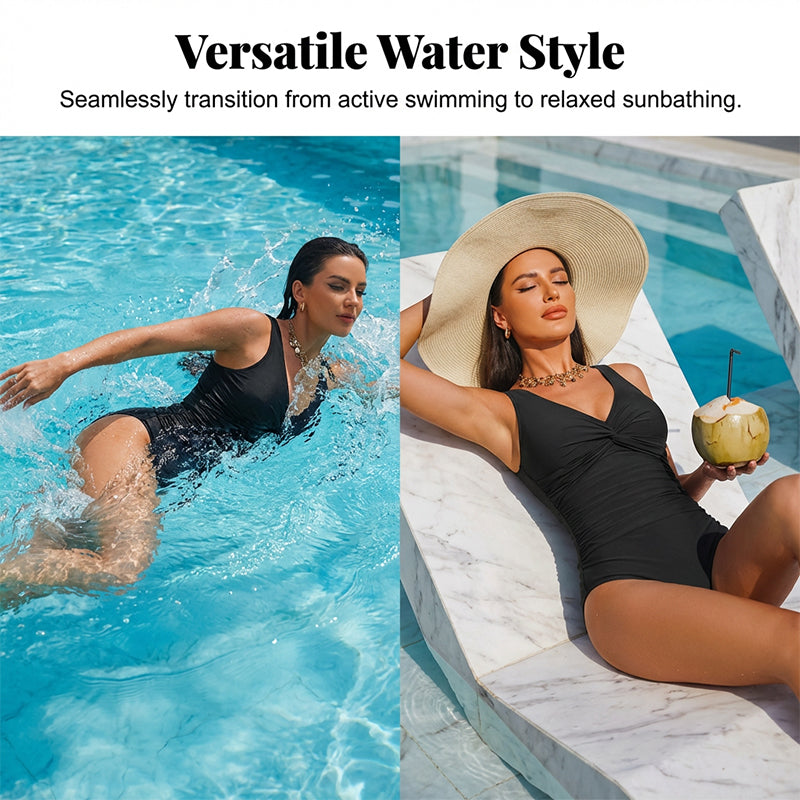 👙 PROMO LIMITÉE -50% ! ✨ Maillot de Bain Une-Pièce Sculptant Femme – Drapé Ventre Plat, Col V Torsadé, Bretelles Larges · 12 Coloris · S–2XL (EU 36–46) 💃 98% Avis Positifs