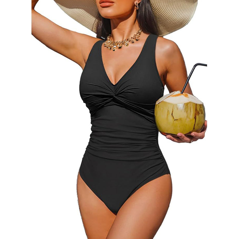 👙 PROMO LIMITÉE -50% ! ✨ Maillot de Bain Une-Pièce Sculptant Femme – Drapé Ventre Plat, Col V Torsadé, Bretelles Larges · 12 Coloris · S–2XL (EU 36–46) 💃 98% Avis Positifs