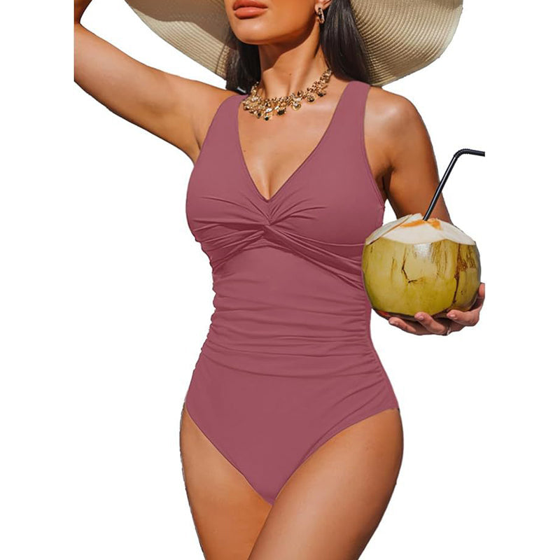 👙 PROMO LIMITÉE -50% ! ✨ Maillot de Bain Une-Pièce Sculptant Femme – Drapé Ventre Plat, Col V Torsadé, Bretelles Larges · 12 Coloris · S–2XL (EU 36–46) 💃 98% Avis Positifs