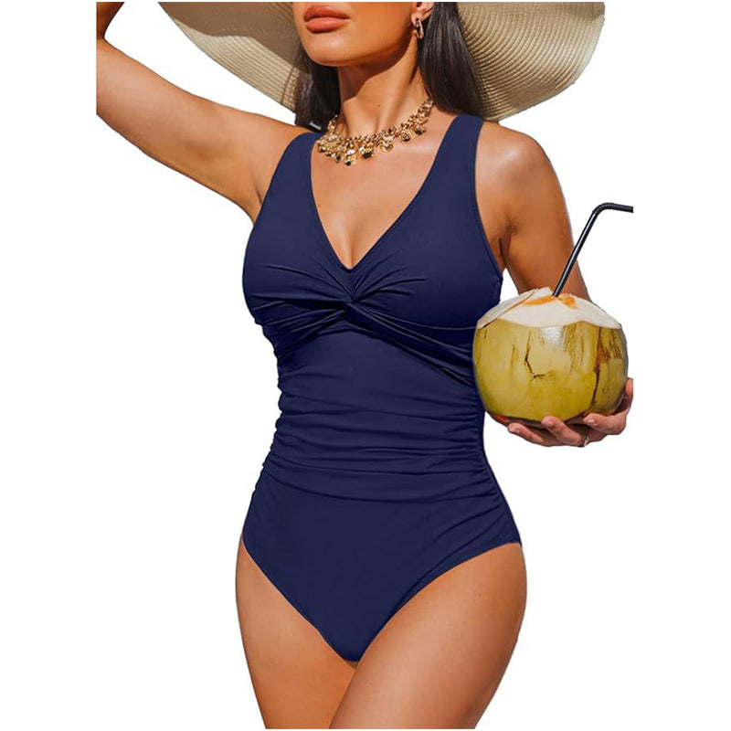 👙 PROMO LIMITÉE -50% ! ✨ Maillot de Bain Une-Pièce Sculptant Femme – Drapé Ventre Plat, Col V Torsadé, Bretelles Larges · 12 Coloris · S–2XL (EU 36–46) 💃 98% Avis Positifs