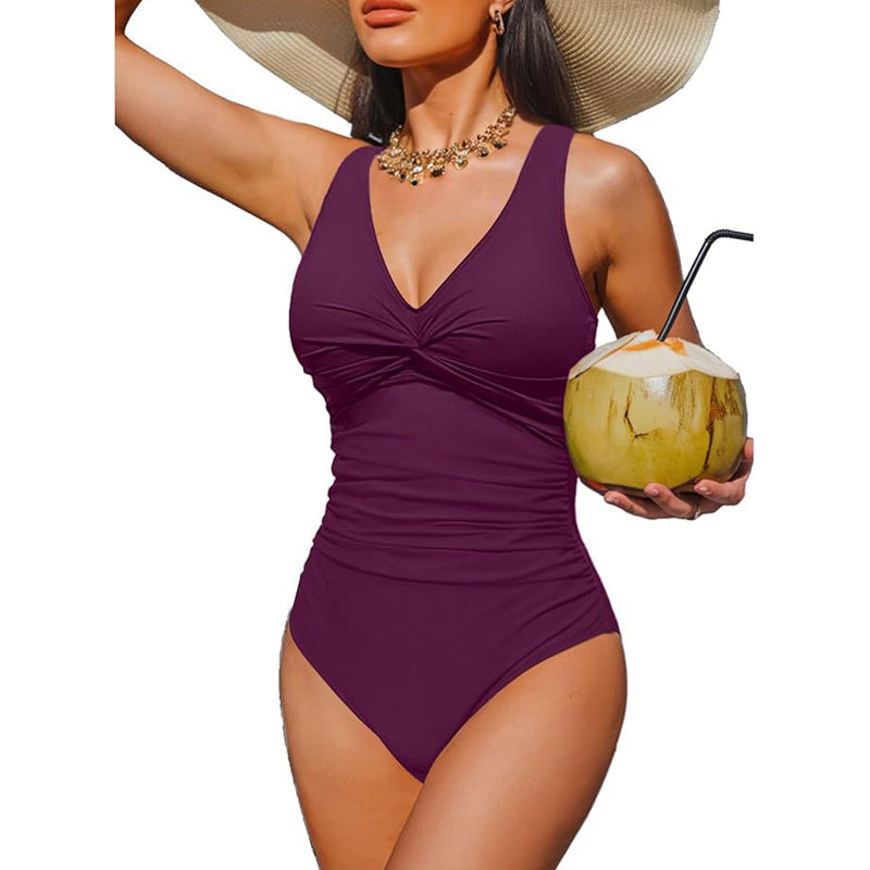 👙 PROMO LIMITÉE -50% ! ✨ Maillot de Bain Une-Pièce Sculptant Femme – Drapé Ventre Plat, Col V Torsadé, Bretelles Larges · 12 Coloris · S–2XL (EU 36–46) 💃 98% Avis Positifs