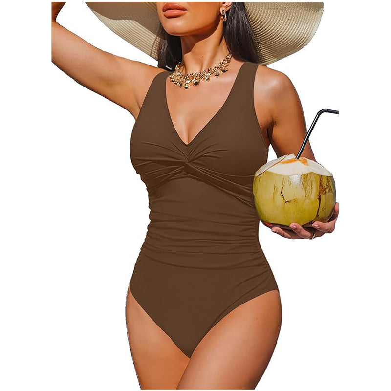👙 PROMO LIMITÉE -50% ! ✨ Maillot de Bain Une-Pièce Sculptant Femme – Drapé Ventre Plat, Col V Torsadé, Bretelles Larges · 12 Coloris · S–2XL (EU 36–46) 💃 98% Avis Positifs
