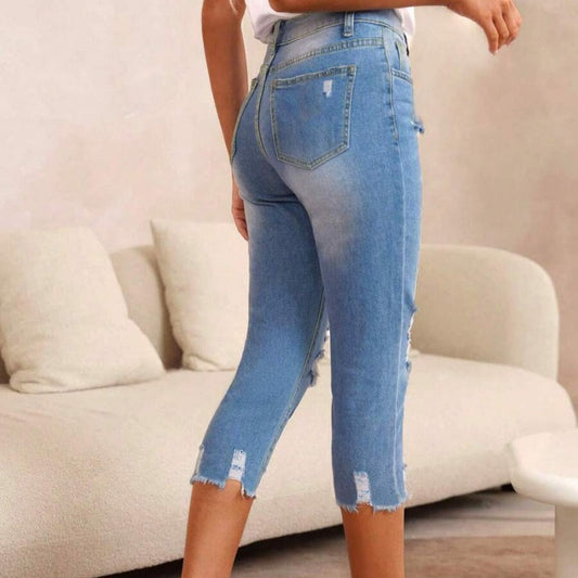 👖50 % de réduction !✨✂️Jeans déchirés à ourlet brut pour femmes